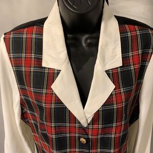 Vintage Deadstock Tofy Plaid Vest/Blouse Two-Fer Size 10P NWT